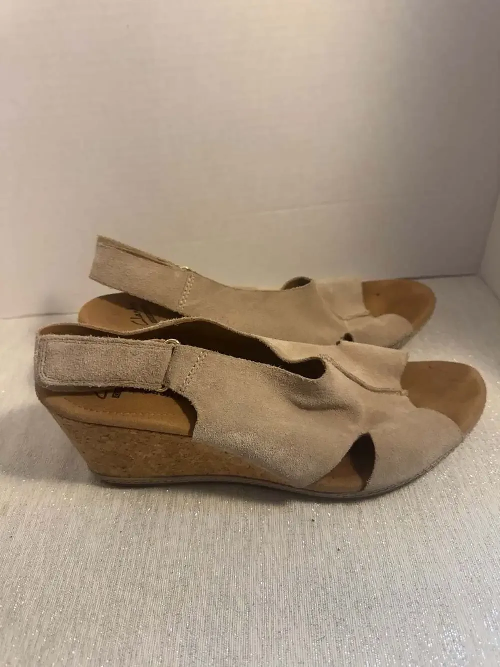 Clarks Collection Suede Slingback Cork Wedge Sandals Size 11